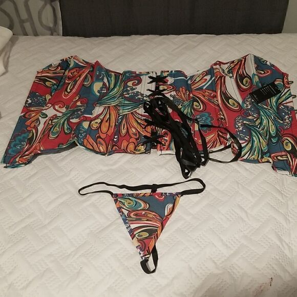 Renaissance lace-up Corset set 2 pc  butterfly new with matching panties - Picture 7 of 14